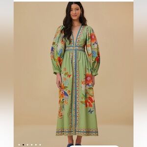 Farm Rio green bright yard maxi dress